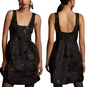 ANTHROPOLOGIE MAEVE Jacquard Black Floral Mini Bubble Dress SZ 6 Whimsigoth Vamp